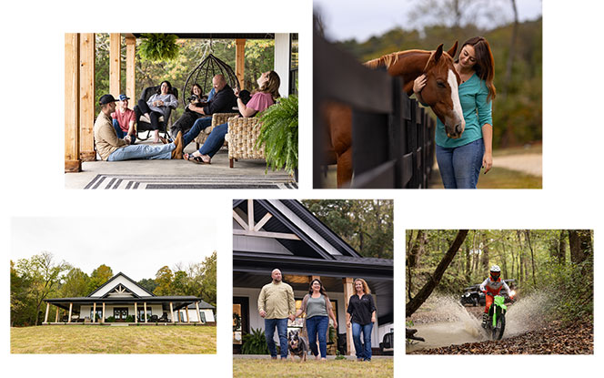 Collage of rural home and family images.